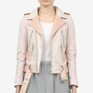 MAJE Blush Pink Leather Moto Biker Jacket 36 XS